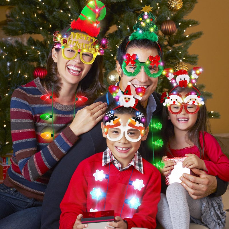 Blowata 24 PCS Christmas Party Favors  Light Up Candy Cane Snowflake Tree Bulb Necklace LED Headwear Glow Eyeglasses Set for Bulk Xmas Gifts  Christmas Ugly Sweater Party Supplies  Christmas Accessories - Image 4